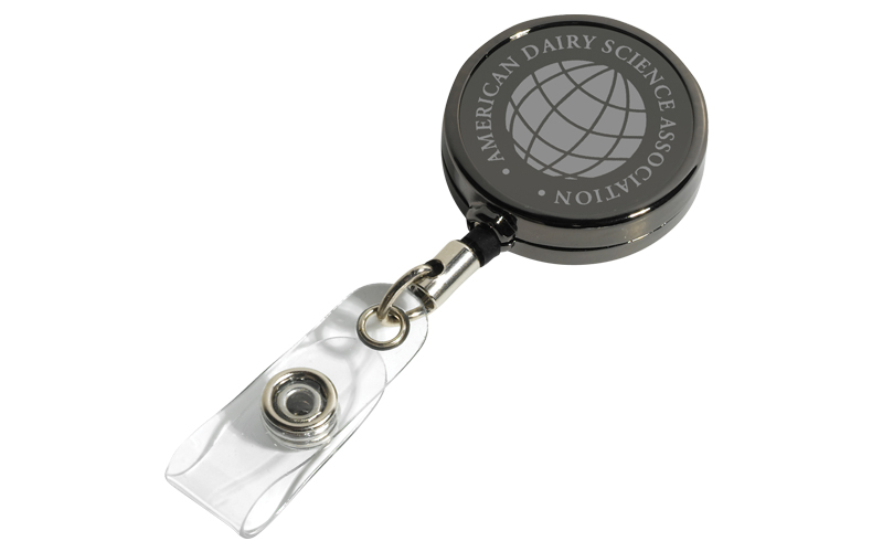 Cord Gunmetal Colored Solid Metal Retractable Badge Reel and Badge Holder with Laser Imprint Cord Gunmetal Colored Solid Metal Retractable Badge Reel and Badge Holder with Laser Imprint